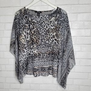 Style & Co. Petite Black White Tan Leopard Print Sheer Chiffon Caftan Cami Set